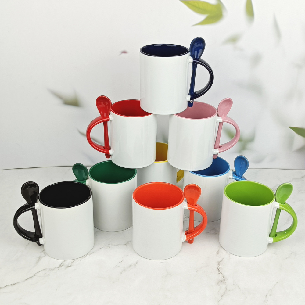 11oz Sublimation Case of 36pack Color Insided Ceramic Staright Mugs With Spoon - Chinese Warehouse