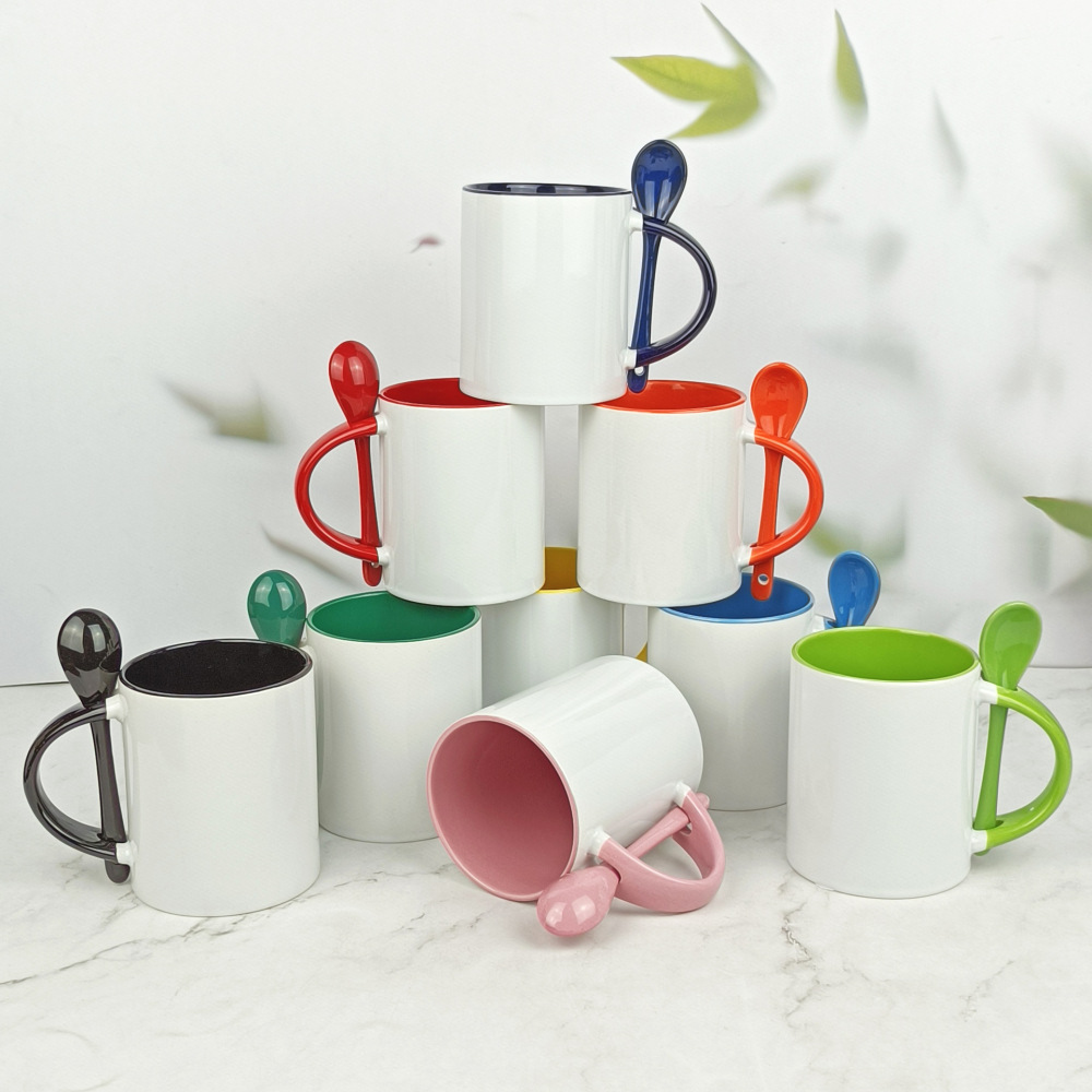 11oz Sublimation Case of 36pack Color Insided Ceramic Staright Mugs With Spoon - Chinese Warehouse