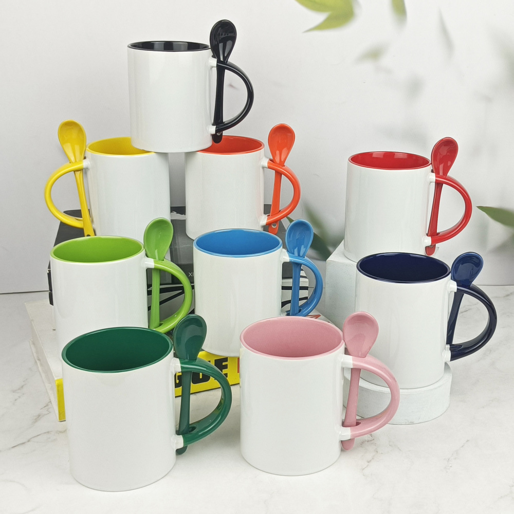 11oz Sublimation Case of 36pack Color Insided Ceramic Staright Mugs With Spoon - Chinese Warehouse
