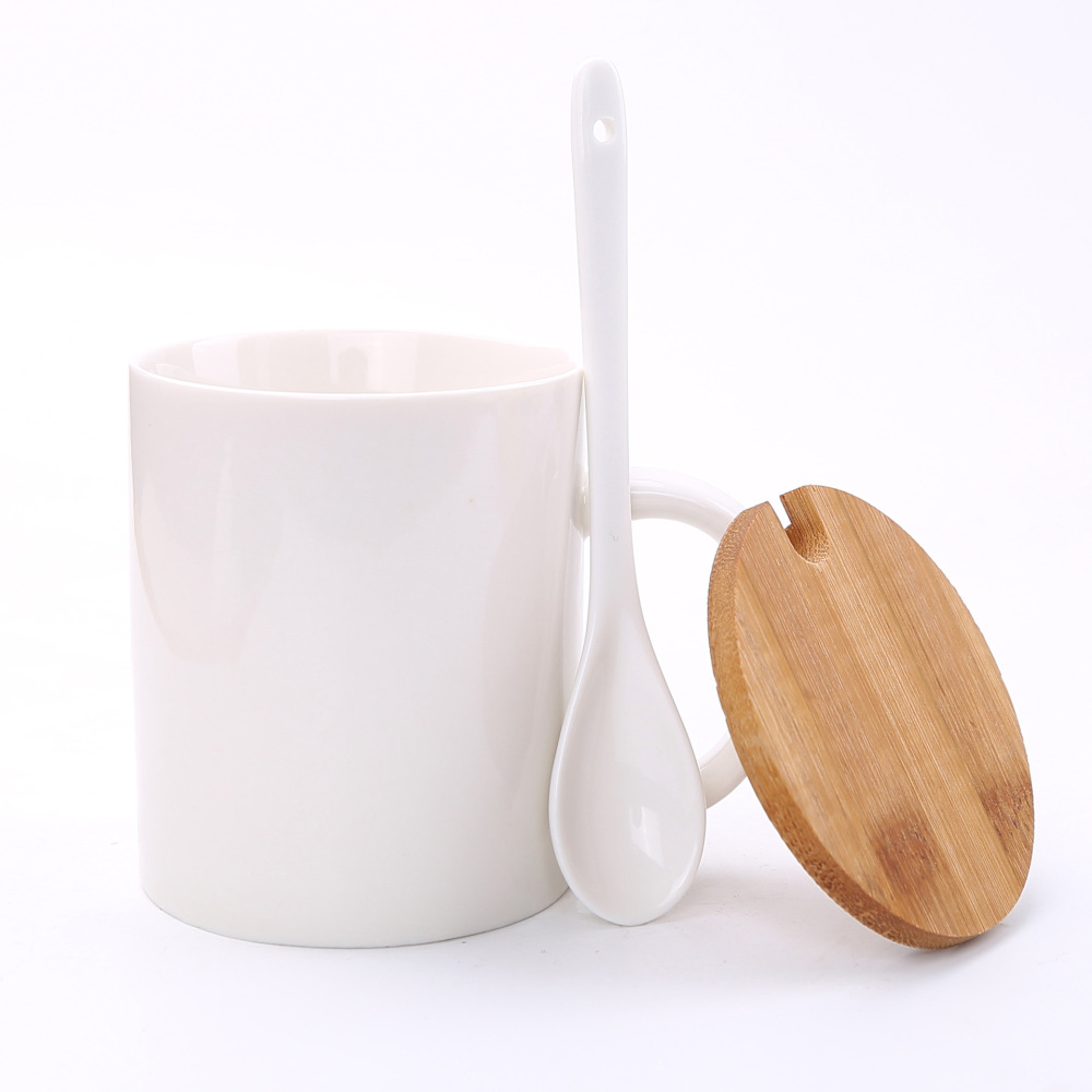 11oz Sublimation Case of 36pack Ceramic Mugs with Handle, Spoon and Bamboo Lids - Chinese Warehouse
