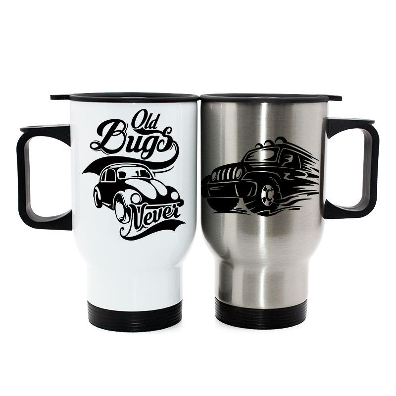 14oz Sublimation Stainless Steel Travel Blank Travel Mug With Handle And Lid