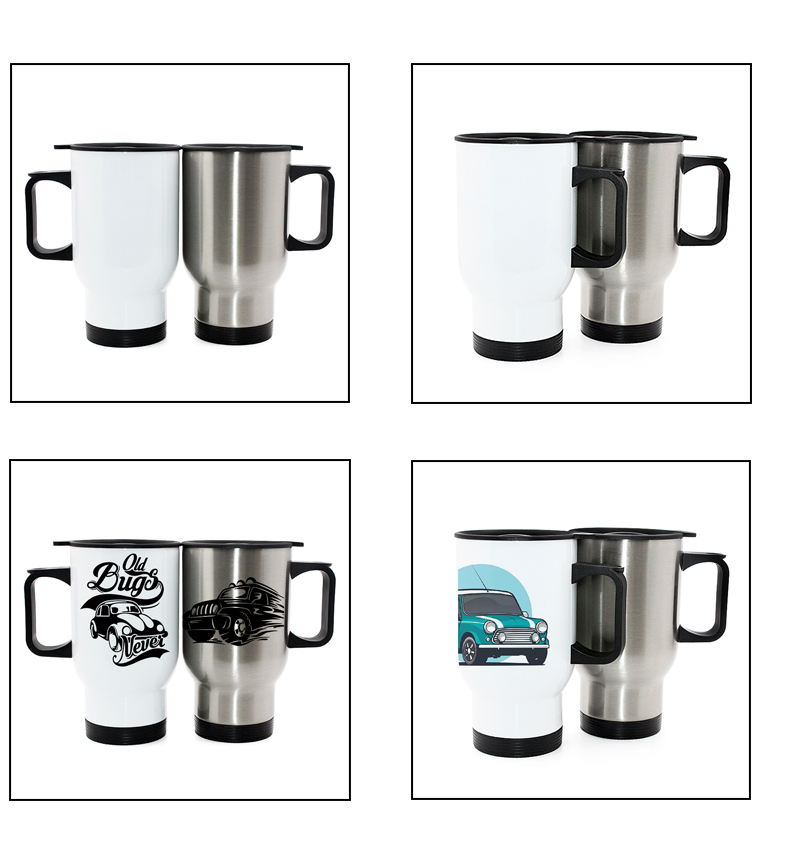 14oz Sublimation Stainless Steel Travel Blank Travel Mug With Handle And Lid