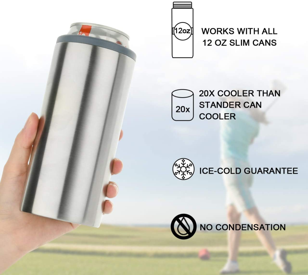 12oz Stainless Steel Can Sleeve Skinny Can Cooler For Slim Beer & Hard Seltzer Double Wall Vacuum Insulated Drink Holde