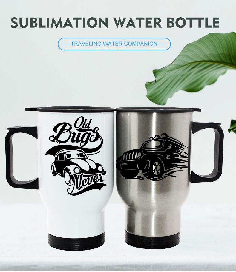14oz Sublimation Stainless Steel Travel Blank Travel Mug With Handle And Lid