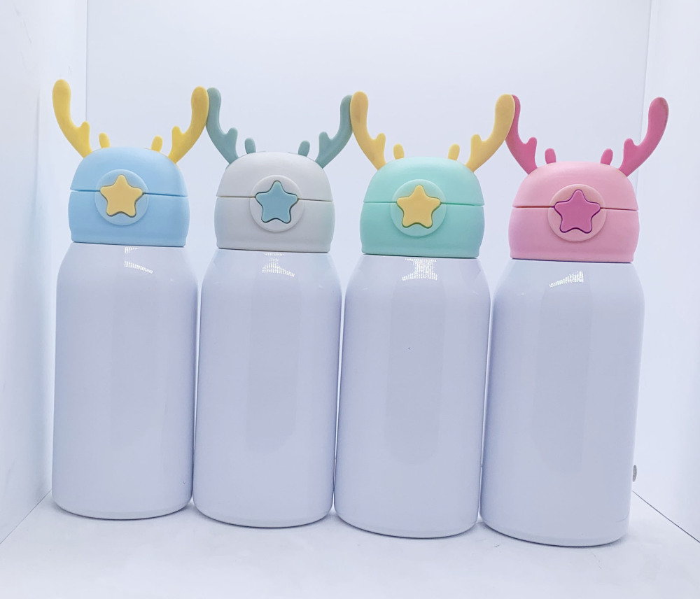 12oz Sublimation Blanks Silicon Sublimation Kids Stainless Steel Water Bottle With Straw