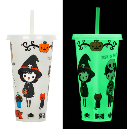 Halloween Gifts 24oz Plastic Gradient Glow In The Dark Cups Acrylic Cold Color Changing Water Cup Tumbler With Straw And Lids