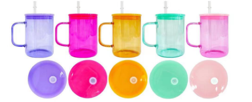 15oz Sublimation Blank Colored Glass Can With Colored Plastic Lid and handle- Chinese Warehouse