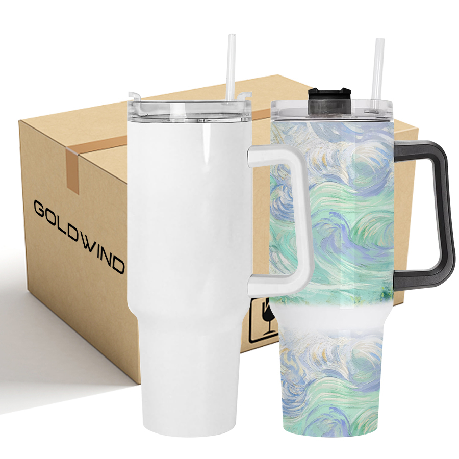 Presale - US Warehouse Case of 25pack Black and White Handle 40oz Stanly1.0 White sublimation Tumblers with plastic straw&lids