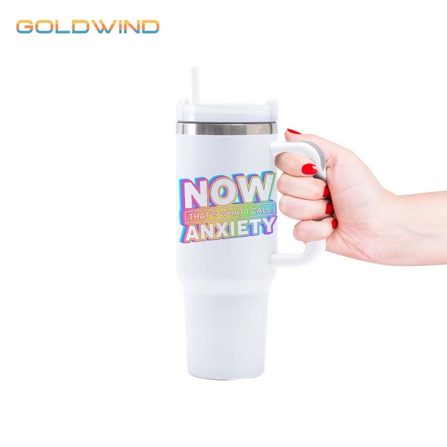 Presale - US Warehouse Case of 25pack 40oz Stanly2.0 Sublimation Tumblers White Black Handle with plastic straw&lids