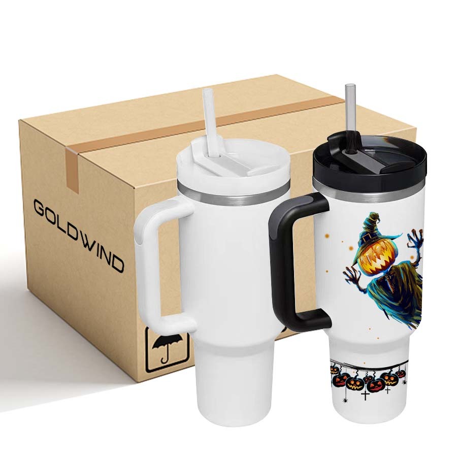Presale - US Warehouse Case of 25pack 40oz Stanly2.0 Sublimation Tumblers White Black Handle with plastic straw&lids