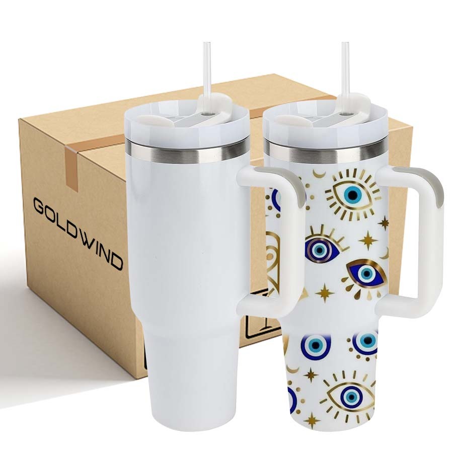 Presale - US Warehouse Case of 25pack White handle 40oz Stanly2.0 White sublimation Tumblers with plastic straw&lids