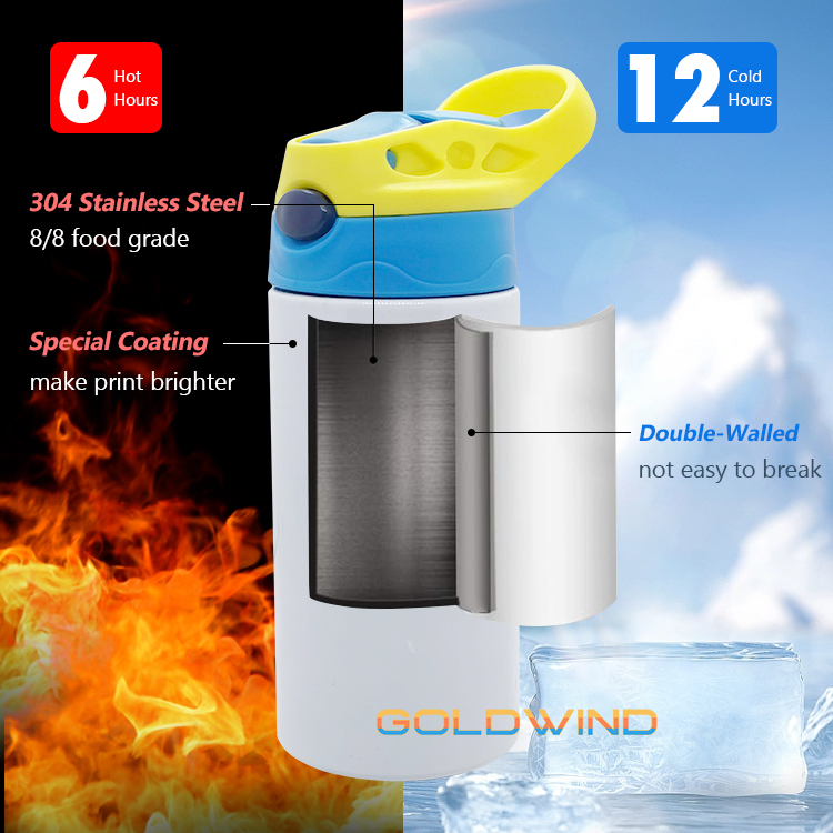 RTS US Warehouse Case of 24pack 12oz Sublimation Stainless Straight  Kids Water Bottle with 4 EXTRA  Flip Top Lids