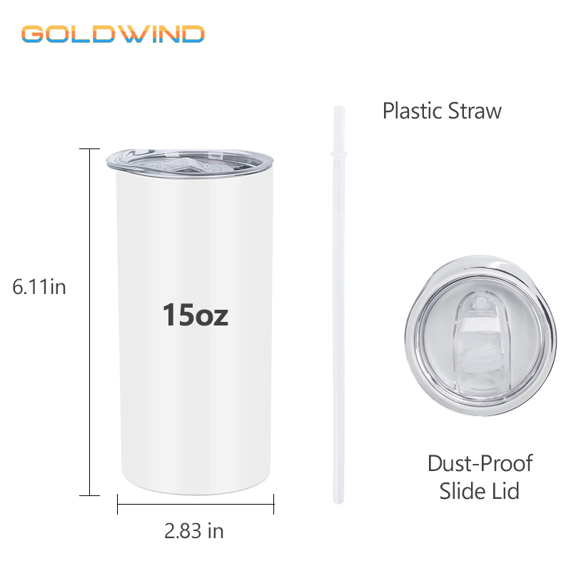 Pre-order US Warehouse Case of 25pack 15oz Sublimation Straight Skinny Tumblers wiht Plastic Straw&Lids