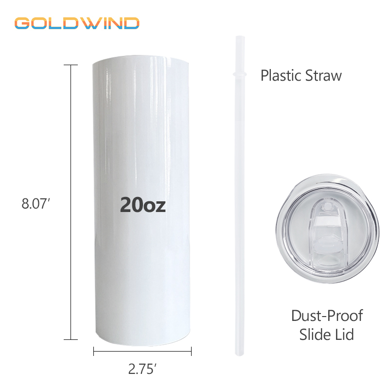 Pre-order US Warehouse Case of 25pack 20oz Sublimation Glossy Flat Edge Sub Straight Skinny Tumblers with Plastic Straw