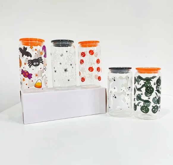 16oz Halloween Glass Can With 3D Touch Design- Chinese Warehouse