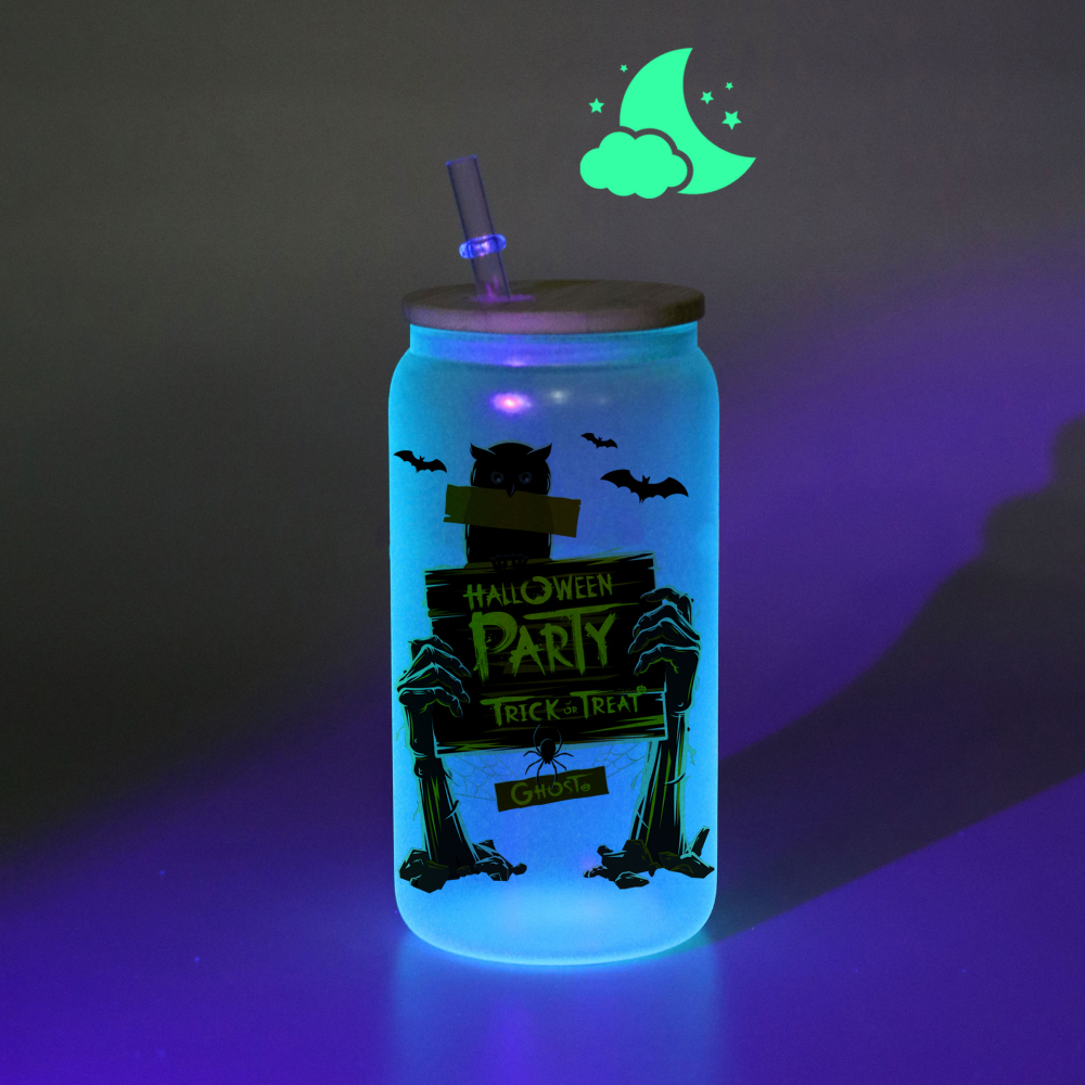 16oz Glass Jar For Sublimation Case of 50 packs Glow in the Dark Blanks- Chinese Warehouse