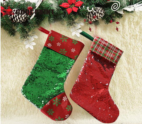 8.5" * 12" * 11" Sublimation Blank Magic Sequin Socks Christmas Gift Candy Bag Christmas Tree Decoration