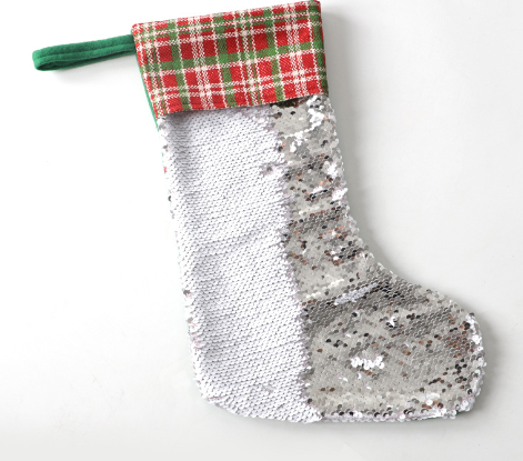 8.5" * 12" * 11" Sublimation Blank Magic Sequin Socks Christmas Gift Candy Bag Christmas Tree Decoration