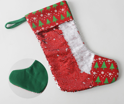 8.5" * 12" * 11" Sublimation Blank Magic Sequin Socks Christmas Gift Candy Bag Christmas Tree Decoration