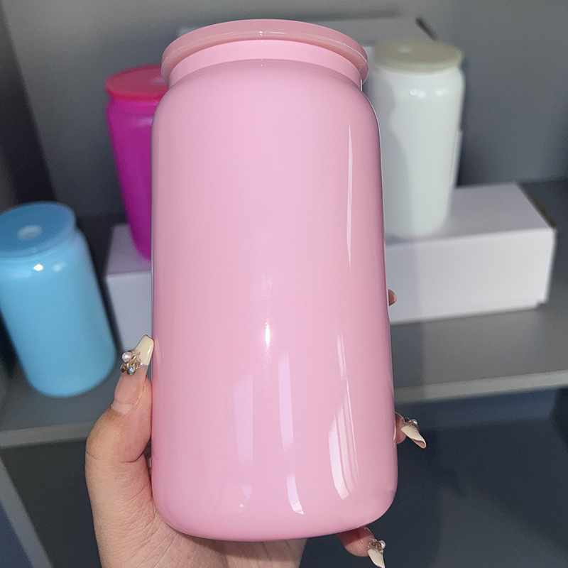 16oz  Colorful Glass Can For Sublimation With  Plastic Straw and Black Plastic Lids- Chinese Warehouse