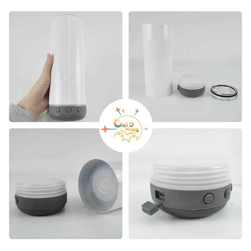 Presale RTS US Warehouse Case of 12pack 20oz Sublimation Straight Skinny Bluetooth Tumblers with Plastic Straw & Lid & Speaker