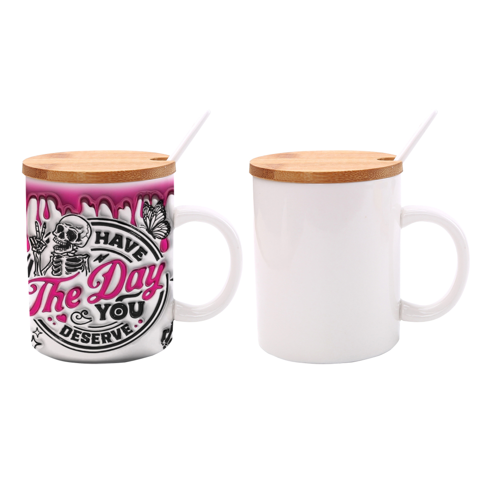 11oz Sublimation Case of 36pack Ceramic Mugs with Handle, Spoon and Bamboo Lids - Chinese Warehouse