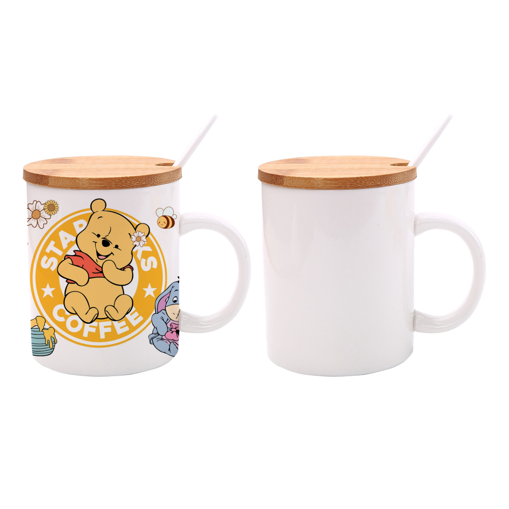 11oz Sublimation Case of 36pack Ceramic Mugs with Handle, Spoon and Bamboo Lids - Chinese Warehouse
