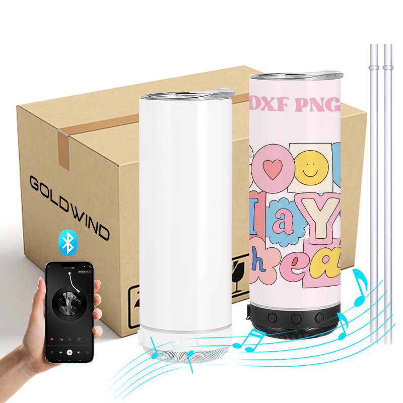 Presale RTS US Warehouse Case of 25pack 12oz Sublimation Skinny Bluetooth Tumblers with Lids& Black Speaker