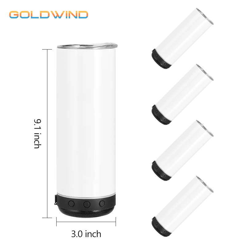 Presale RTS US Warehouse Case of 12pack 20oz Sublimation Straight Skinny Bluetooth Tumblers with Plastic Straw & Lid & Speaker