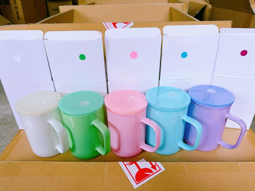 15oz Sublimation Shimmer Glitter Glass Can With Colorrd Lid and handle- Chinese Warehouse