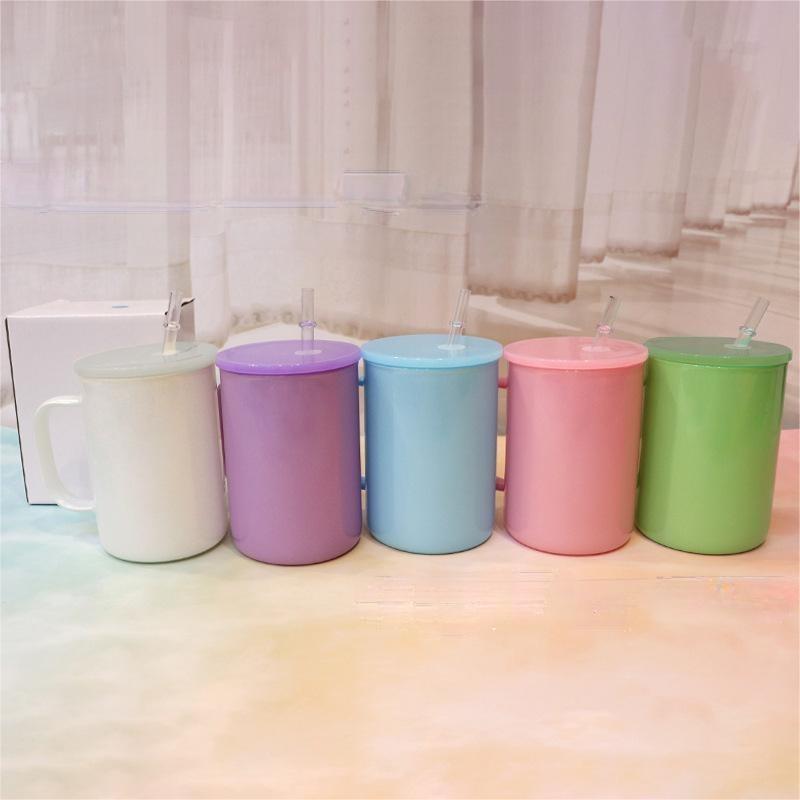15oz Sublimation Shimmer Glitter Glass Can With Colorrd Lid and handle- Chinese Warehouse