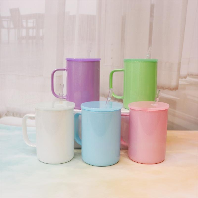 15oz Sublimation Shimmer Glitter Glass Can With Colorrd Lid and handle- Chinese Warehouse
