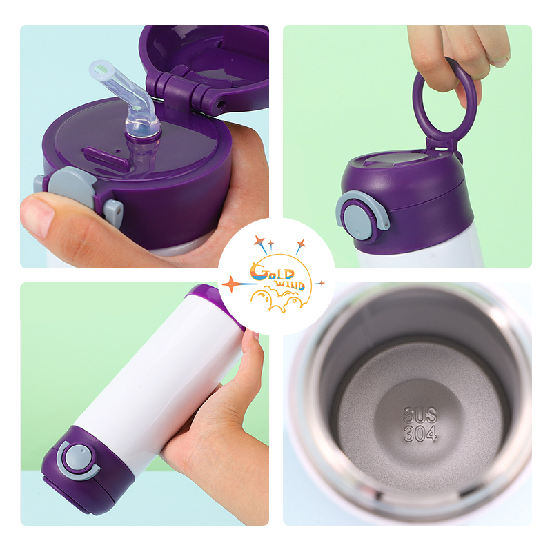 US Warehouse Case of 25pack 12oz Sublimation Stainless Straight  Kids Water Bottle with flip top &Lids