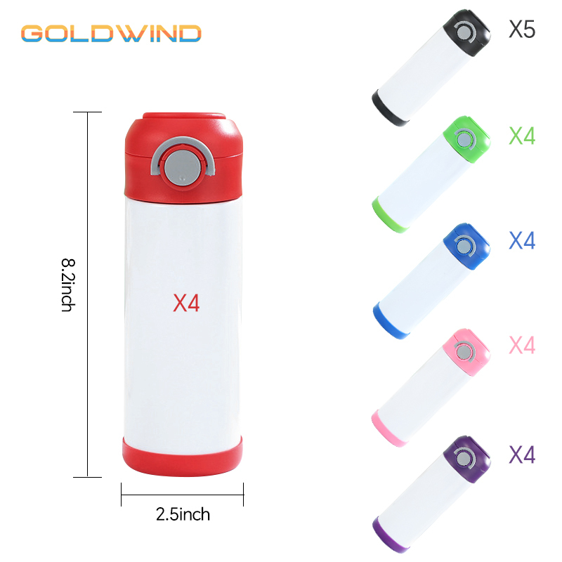 US Warehouse Case of 25pack 12oz Sublimation Stainless Straight  Kids Water Bottle with flip top &Lids