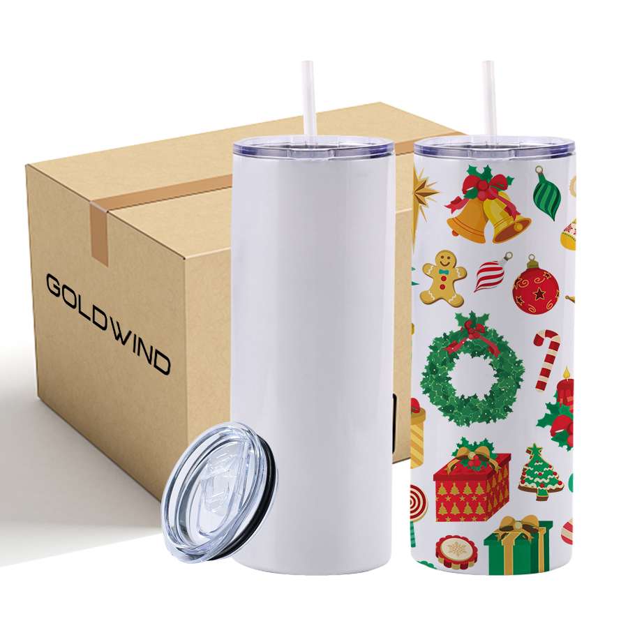 RTS US Warehouse Case of 25pack 20oz Sublimation Matte Straight Skinny Tumblers with Plastic Straw&Lids