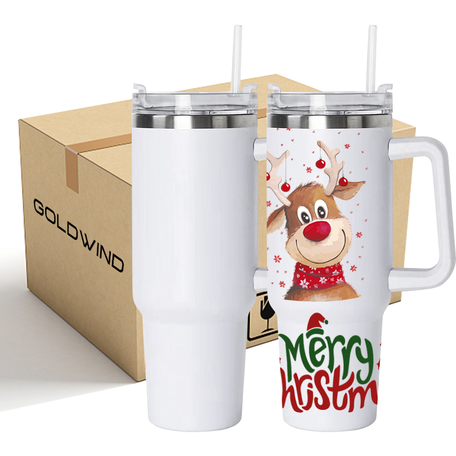 US Warehouse Case of 16pack 40oz Stanly1.0 White sublimation Tumblers with plastic straw&lids