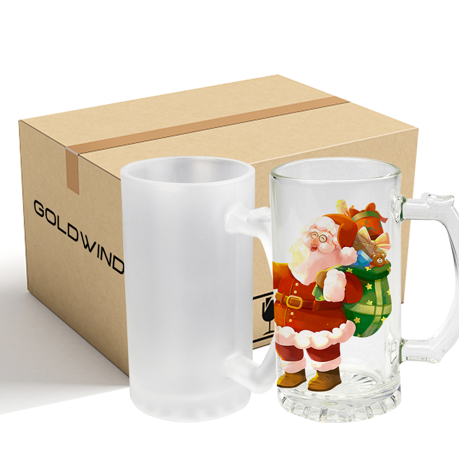 RTS US Warehouse 16oz Sublimation Case of 24pack Frosted&Clear Glass Can With Handle
