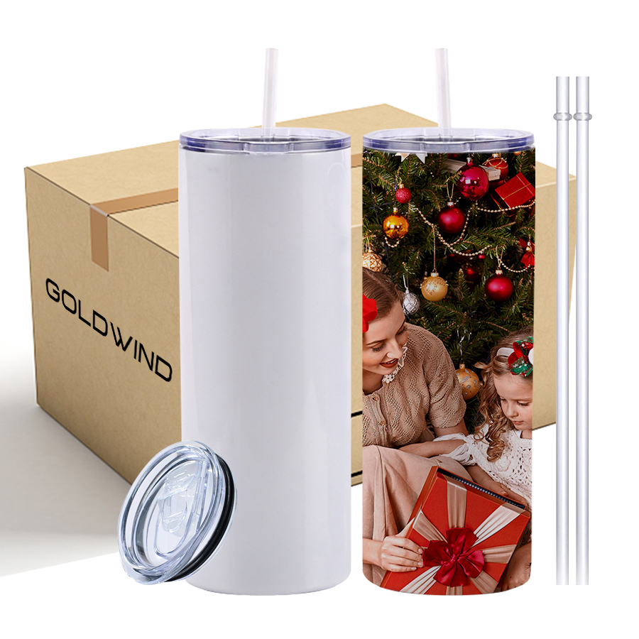 RTS US Warehouse Case of 25pack 30oz Sublimation Straight Skinny Tumblers with Plastic Straw&Lids