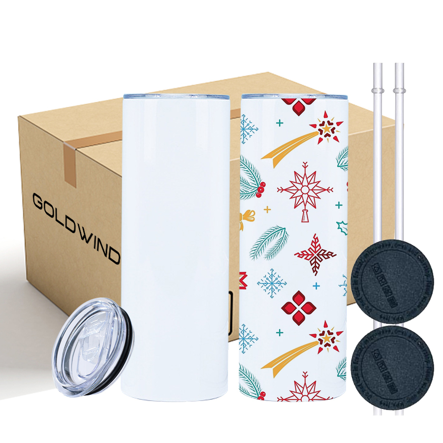 US Warehouse Case of 25pack 20oz Glossy Regular Edge Sub Straight Skinny Tumblers with Plastic&Rubber Bottom