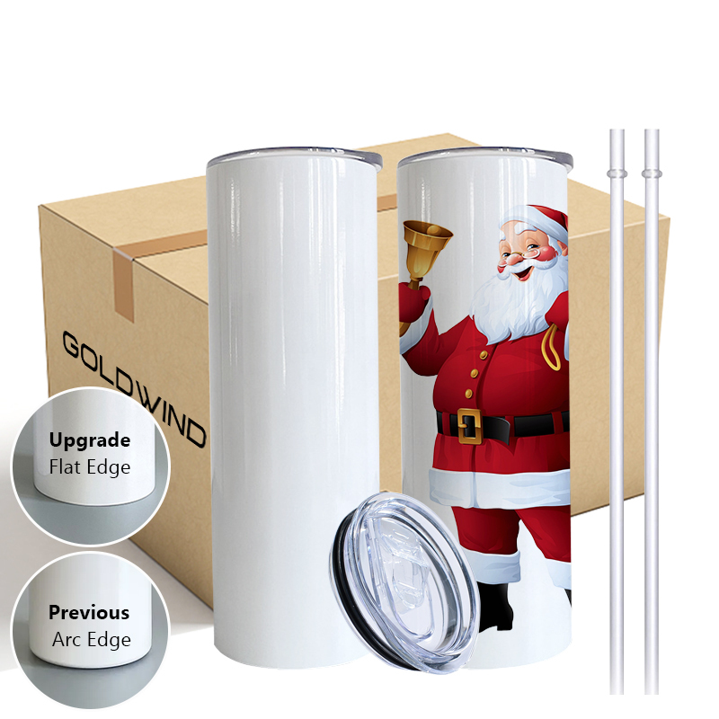 US Warehouse Case of 25pack 20oz Sublimation Glossy Flat Edge Sub Straight Skinny Tumblers with Plastic Straw