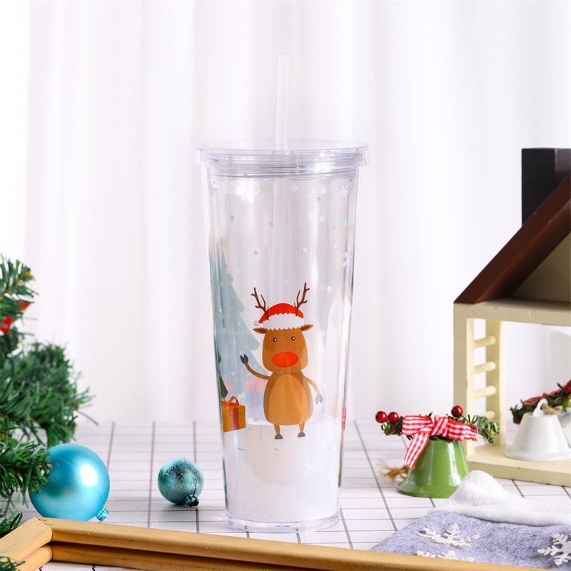 24oz case of 25pack Polystyrene Double-Wall Christmas Design Tumbler with Plastic Straw - Chinese Warehouse