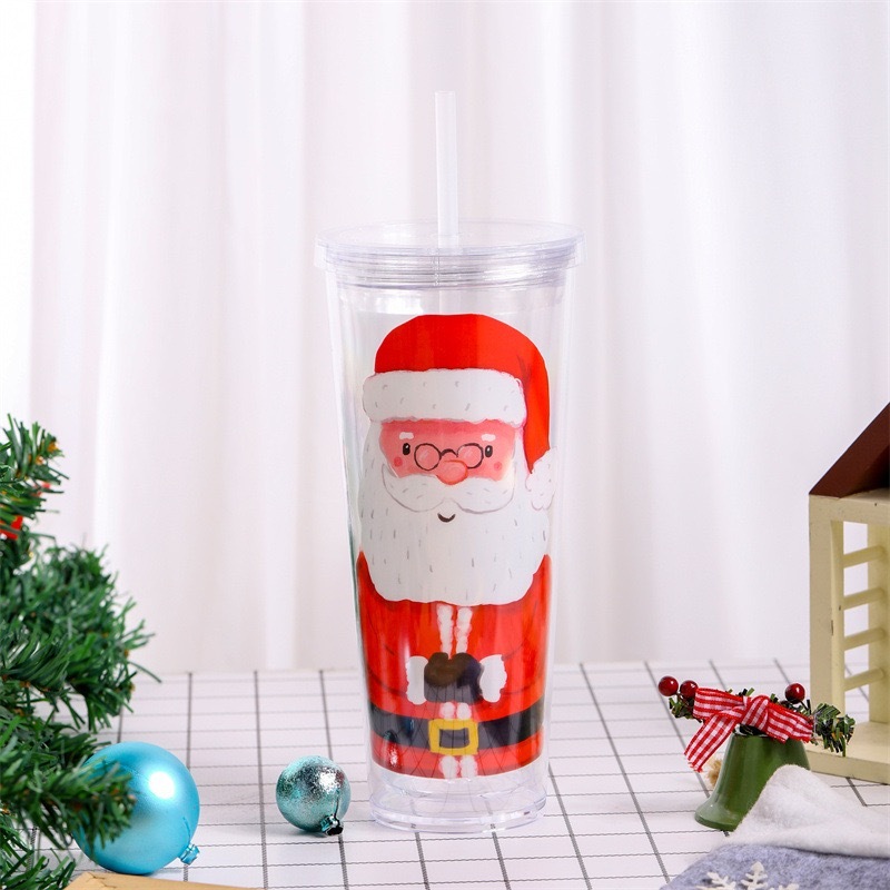 24oz case of 25pack Polystyrene Double-Wall Christmas Design Tumbler with Plastic Straw - Chinese Warehouse