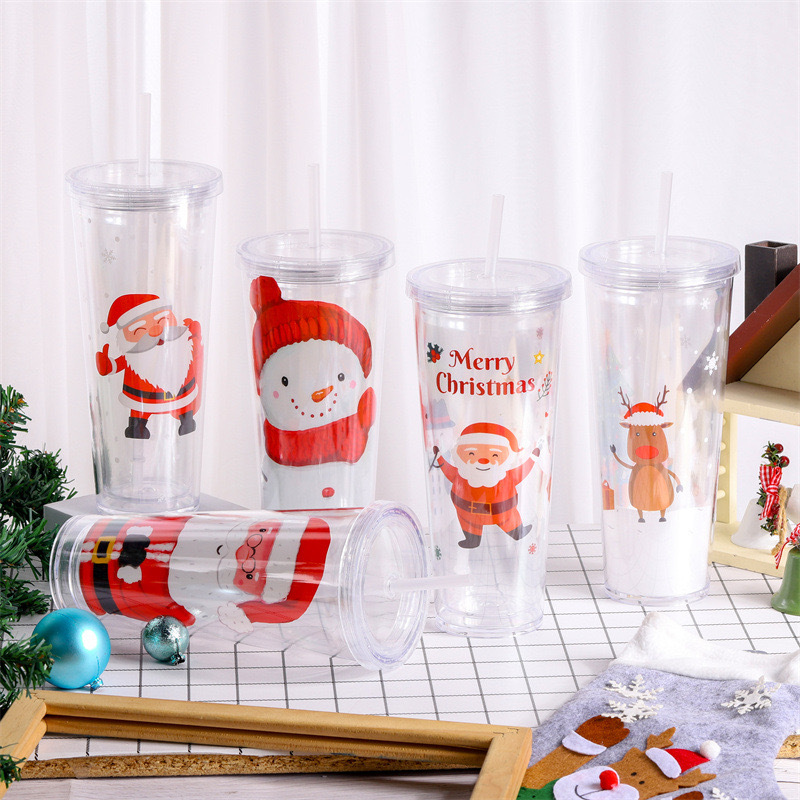 24oz case of 25pack Polystyrene Double-Wall Christmas Design Tumbler with Plastic Straw - Chinese Warehouse