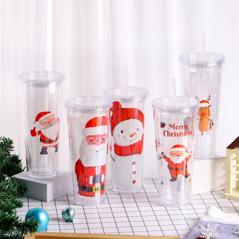 24oz case of 25pack Polystyrene Double-Wall Christmas Design Tumbler with Plastic Straw - Chinese Warehouse