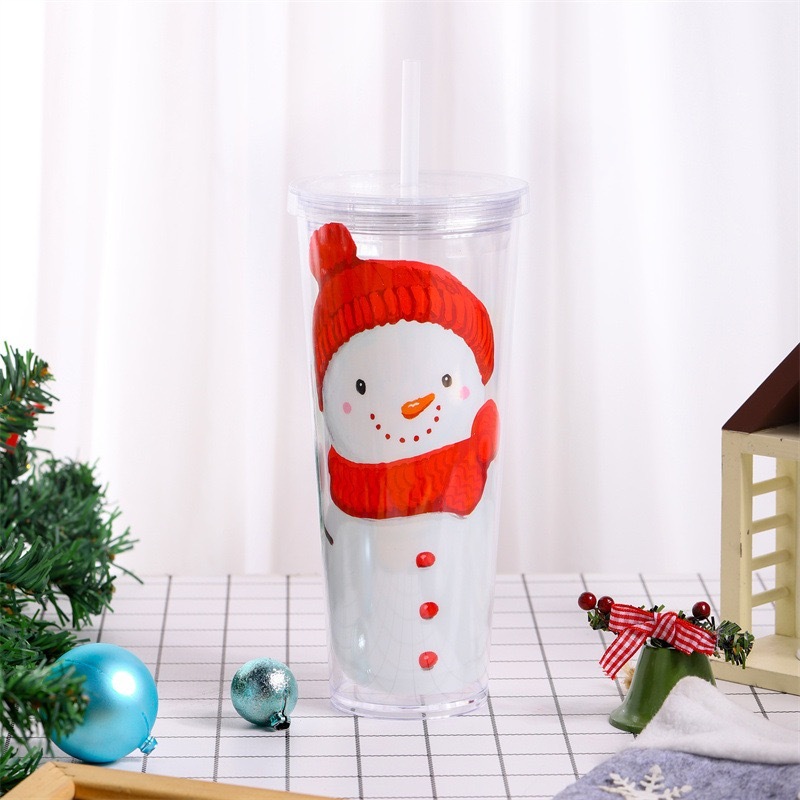 24oz case of 25pack Polystyrene Double-Wall Christmas Design Tumbler with Plastic Straw - Chinese Warehouse