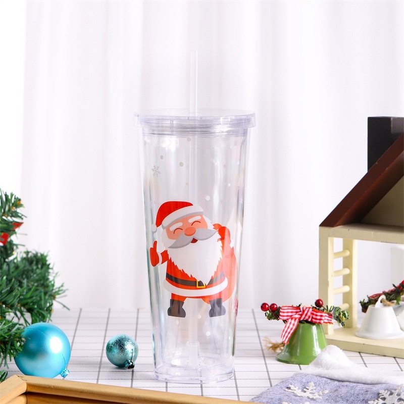 24oz case of 25pack Polystyrene Double-Wall Christmas Design Tumbler with Plastic Straw - Chinese Warehouse