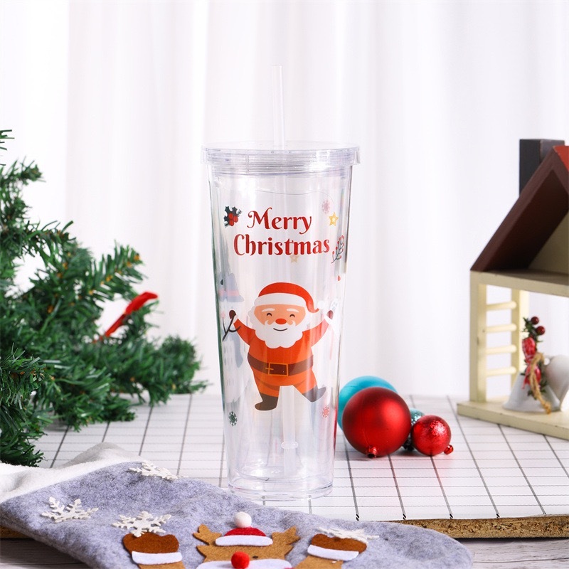 24oz case of 25pack Polystyrene Double-Wall Christmas Design Tumbler with Plastic Straw - Chinese Warehouse