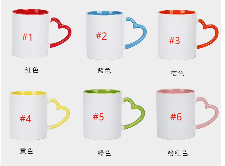 11oz Sublimation Case of 36pack Ceramic Color Insided Mugs with Heart Handle - Chinese Warehouse