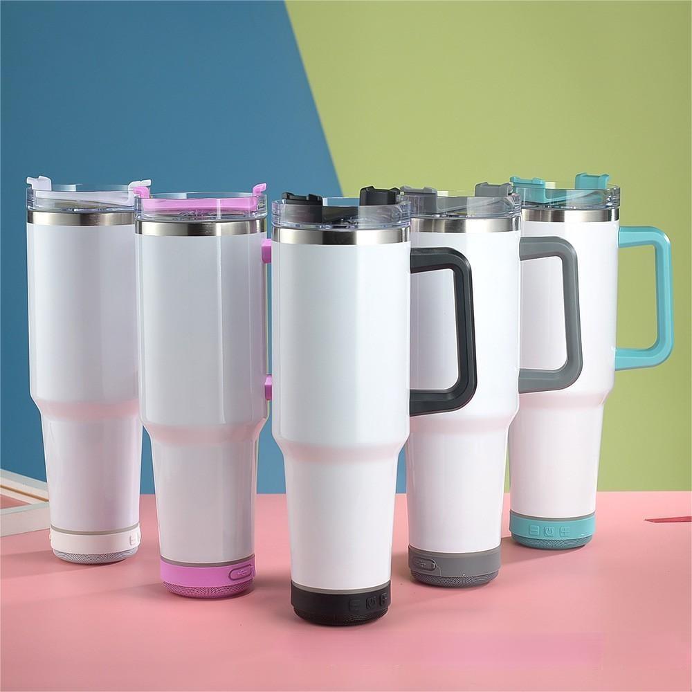 RTS Chinese Warehouse Case of 20pack 40oz Sublimation  Bluetooth Tumblers wiht Plastic Straw&Lids&Speaker