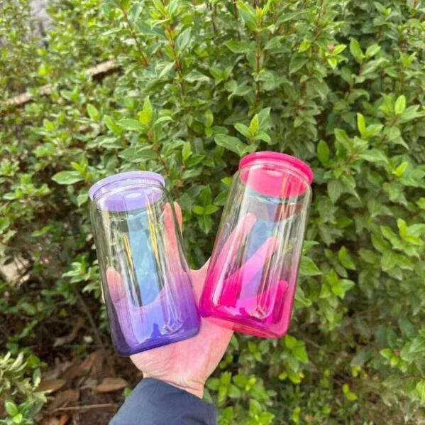 RTS Chinese Warehouse Case of 50pack 16oz Ombre ColorGlass  With  Plastic Straw and Lids